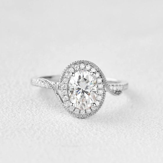 Oval Cut Filigree Halo Moissanite Engagement Ring