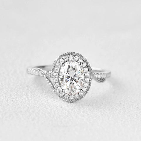Oval Cut Filigree Halo Moissanite Engagement Ring