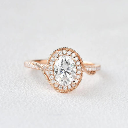 Oval Cut Filigree Halo Moissanite Engagement Ring