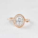 Oval Cut Filigree Halo Moissanite Engagement Ring