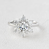 Round Cut Vintage Halo Moissanite Engagement Ring