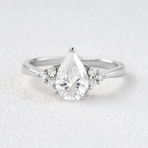 Pear Cut Seven Stone Moissanite Engagement Ring