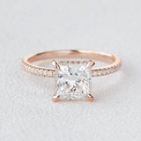 Princess Cut Hidden Halo Moissanite Engagement Ring