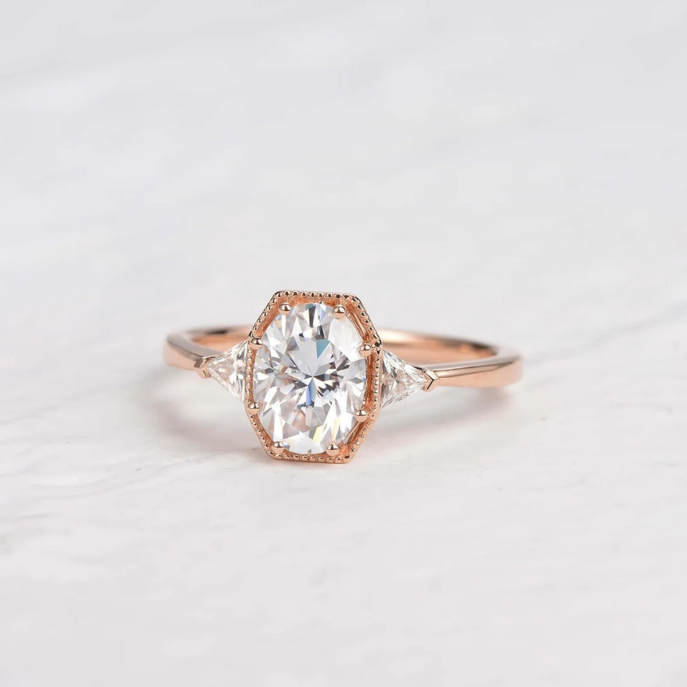 Oval Cut Moissanite Three Stone Engagement Ring