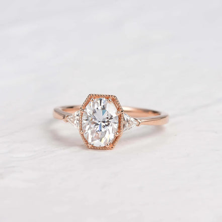 Oval Cut Moissanite Three Stone Engagement Ring
