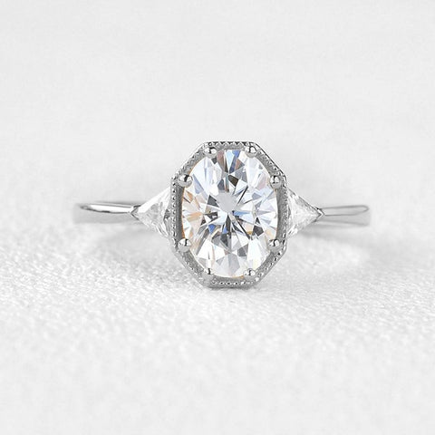 Oval Cut Moissanite Three Stone Engagement Ring