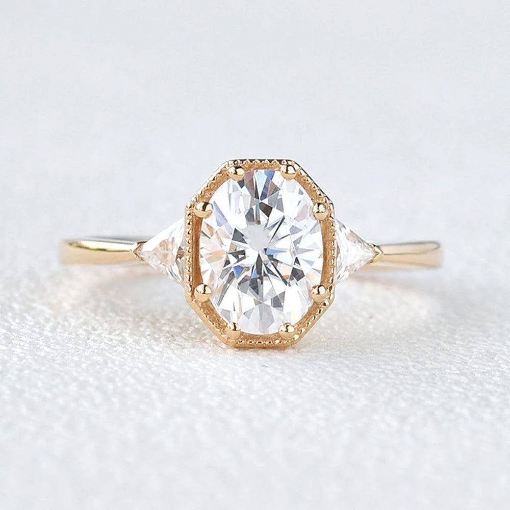 Oval Cut Moissanite Three Stone Engagement Ring