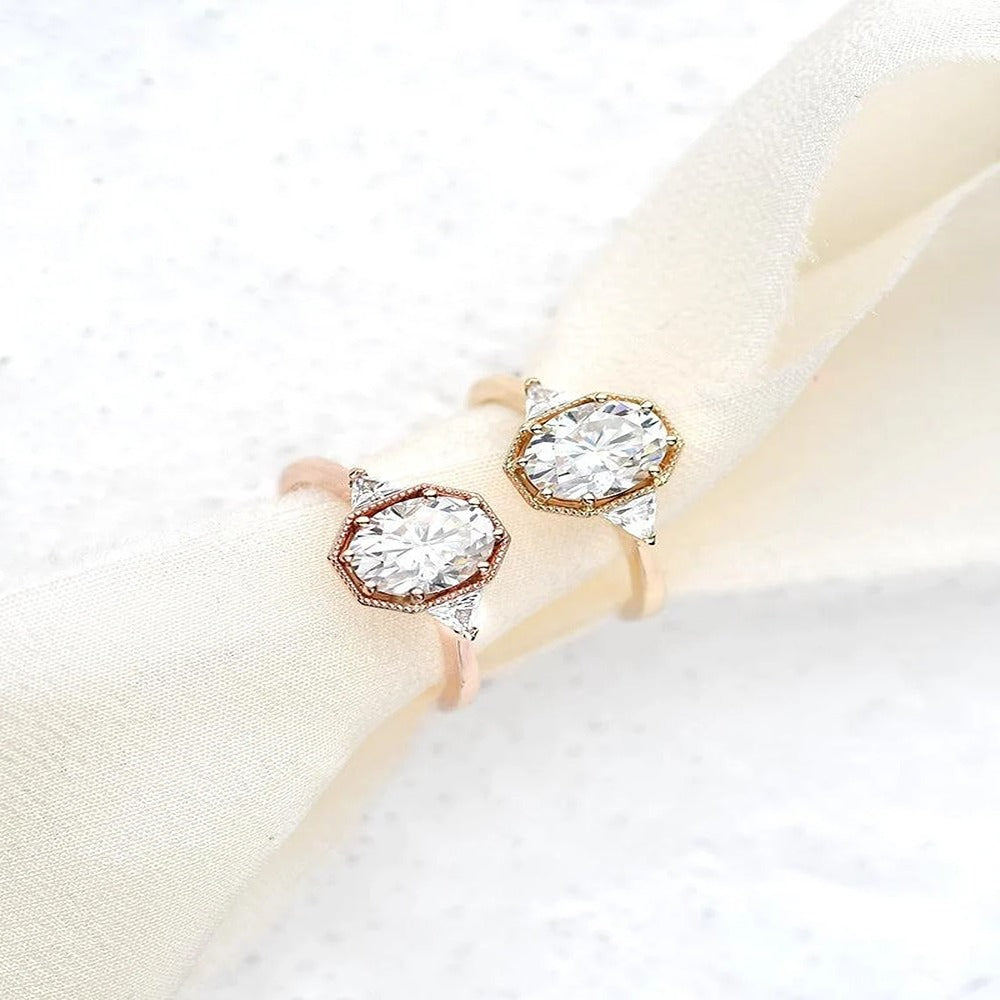 Oval Cut Moissanite Three Stone Engagement Ring