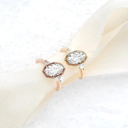 Oval Cut Moissanite Three Stone Engagement Ring