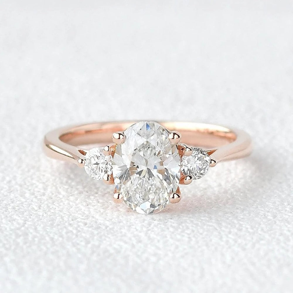 Oval Cut Three Stone Moissanite Engagement Ring