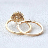 Round Cut Floral Halo Moissanite Wedding Bridal Set