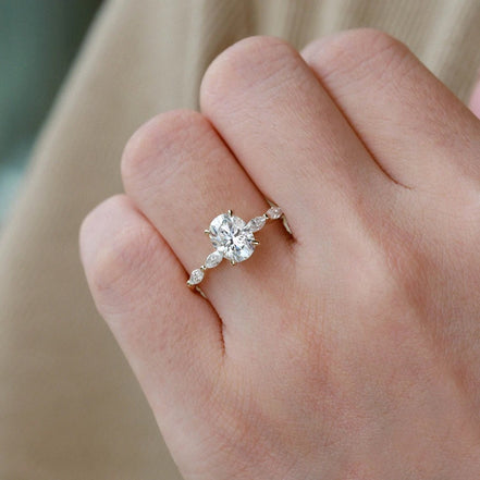 Oval Cut Five Stone Moissanite Engagement Ring