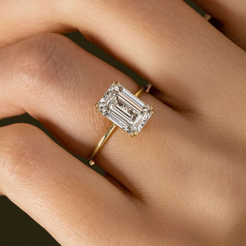 Emerald Cut Moissanite Solitaire Engagement Ring