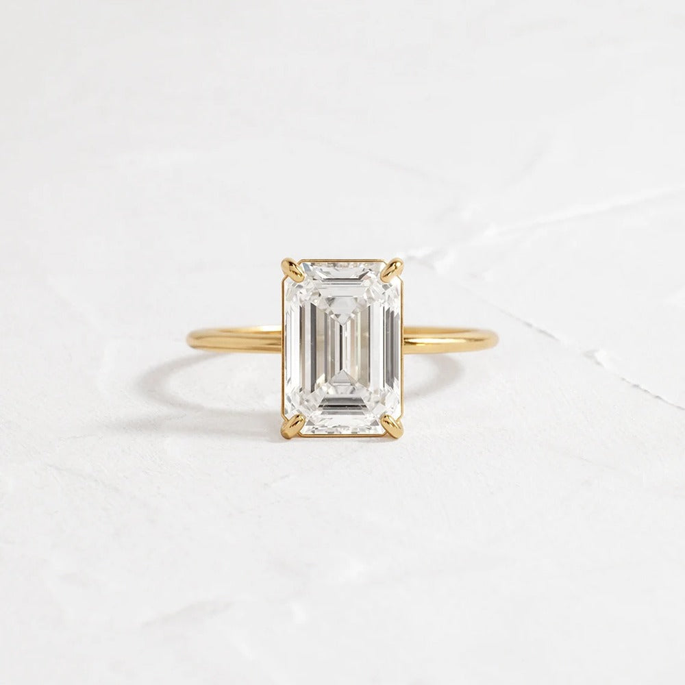Emerald Cut Solitaire Moissanite Engagement Ring