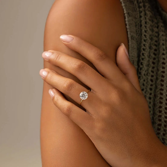 Round Cut Hidden Accent Moissanite Engagement Ring
