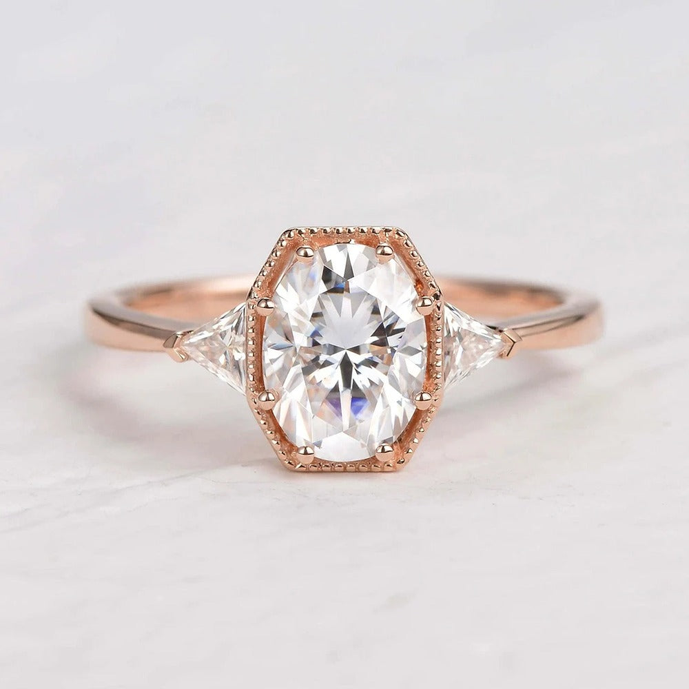 Oval Cut Moissanite Three Stone Engagement Ring