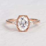 Oval Cut Moissanite Three Stone Engagement Ring