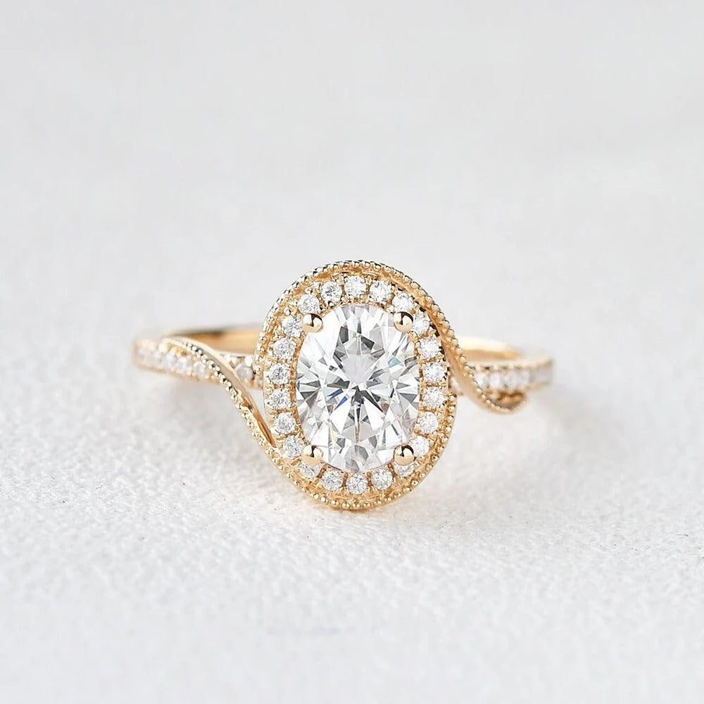 Oval Cut Filigree Halo Moissanite Engagement Ring