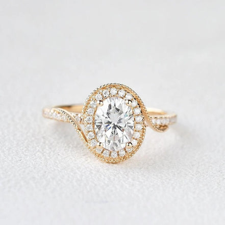 Oval Cut Filigree Halo Moissanite Engagement Ring