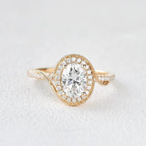 Oval Cut Filigree Halo Moissanite Engagement Ring