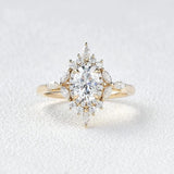 Oval Cut Unique Flower Moissanite Engagement Wedding Ring