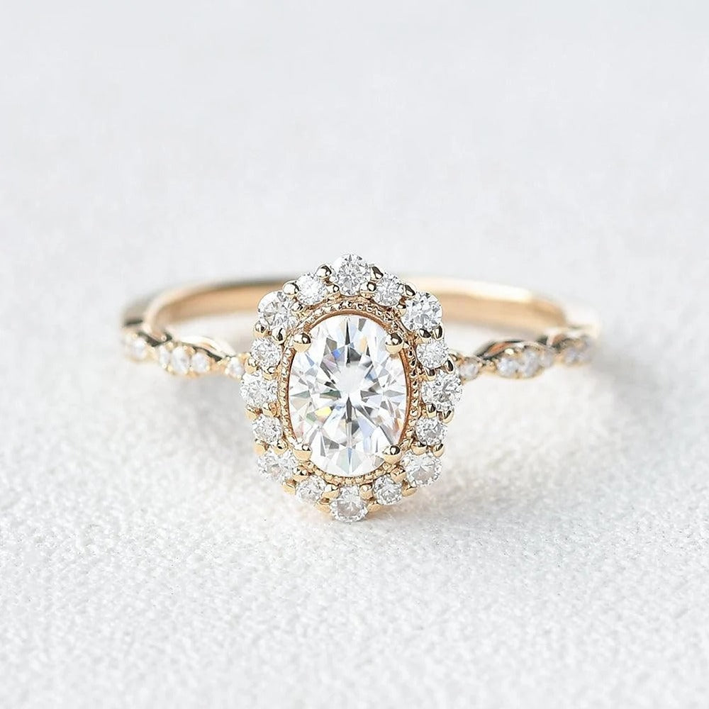 Oval Cut Hidden Accent Moissanite Engagement Ring