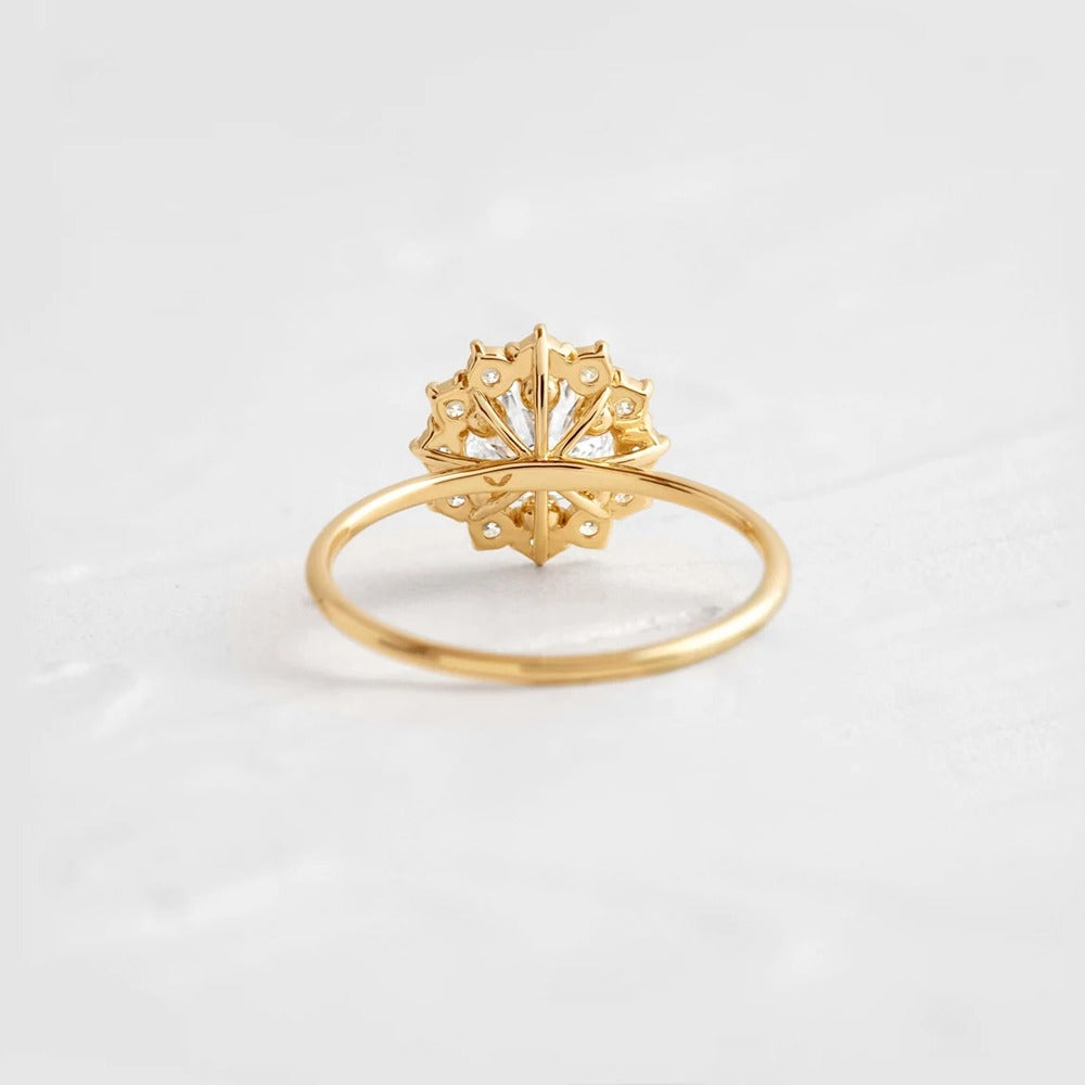Round Cut Floral Halo Moissanite Engagement Ring
