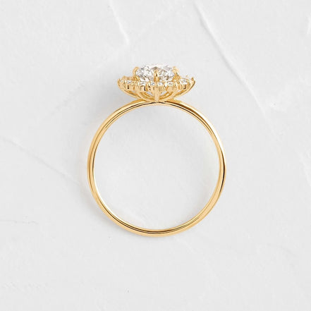 Round Cut Floral Halo Moissanite Engagement Ring