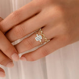 Emerald Cut Unique Moissanite Engagement Wedding  Ring