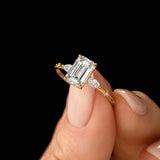 Emerald Cut Unique Moissanite Engagement Wedding  Ring