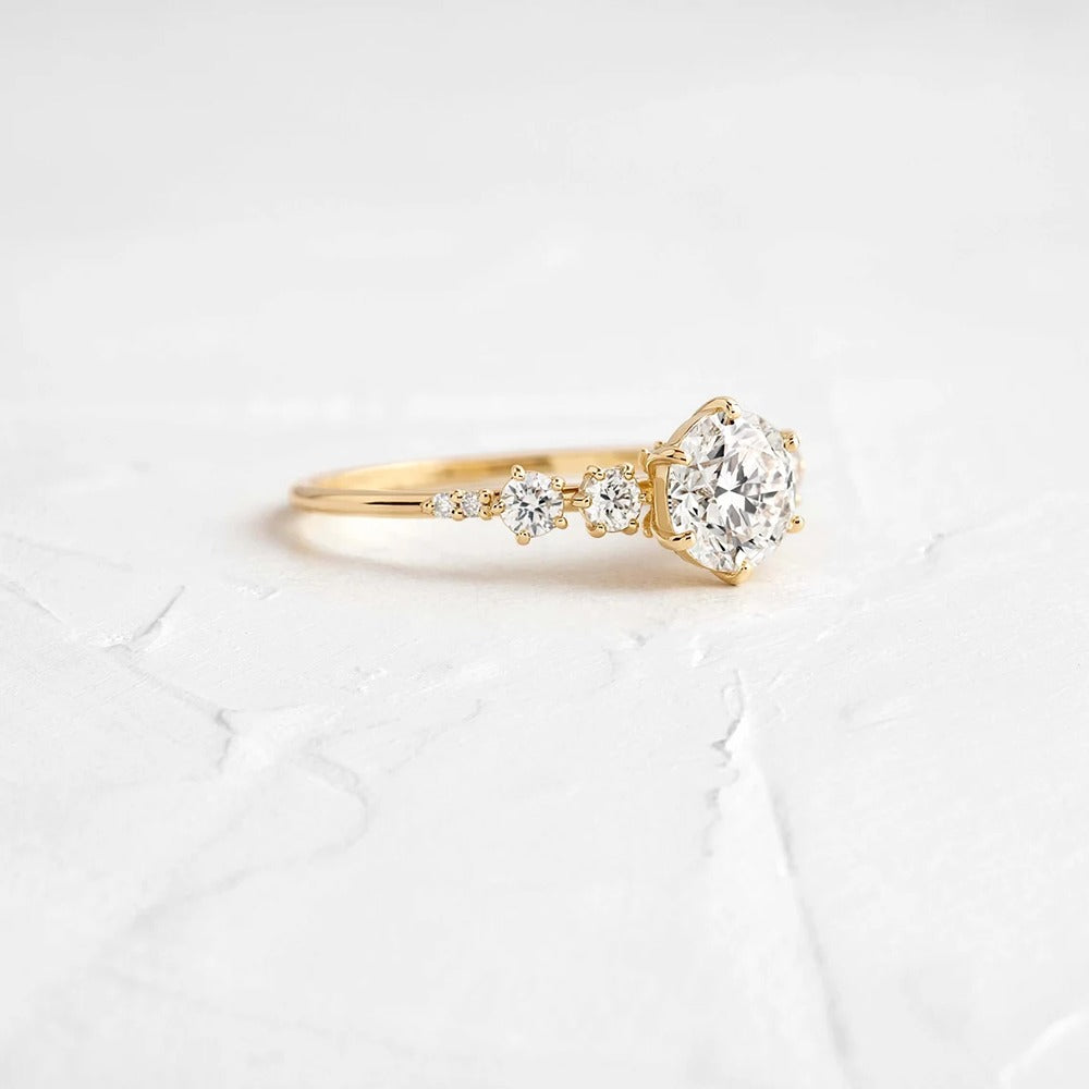 Round Cut Hidden Accent Moissanite Promise Ring