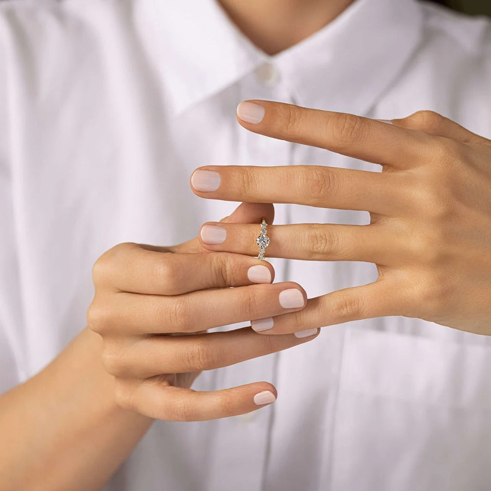 Round Cut Hidden Accent Moissanite Promise Ring
