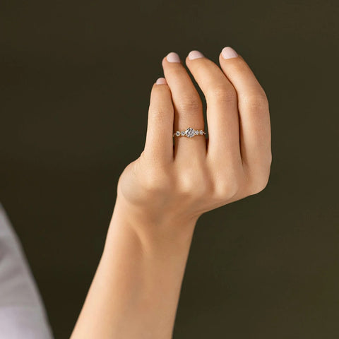 Round Cut Hidden Accent Moissanite Promise Ring