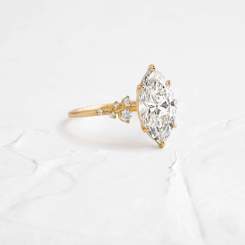 Marquise Cut Side Accent Moissanite Engagement Ring