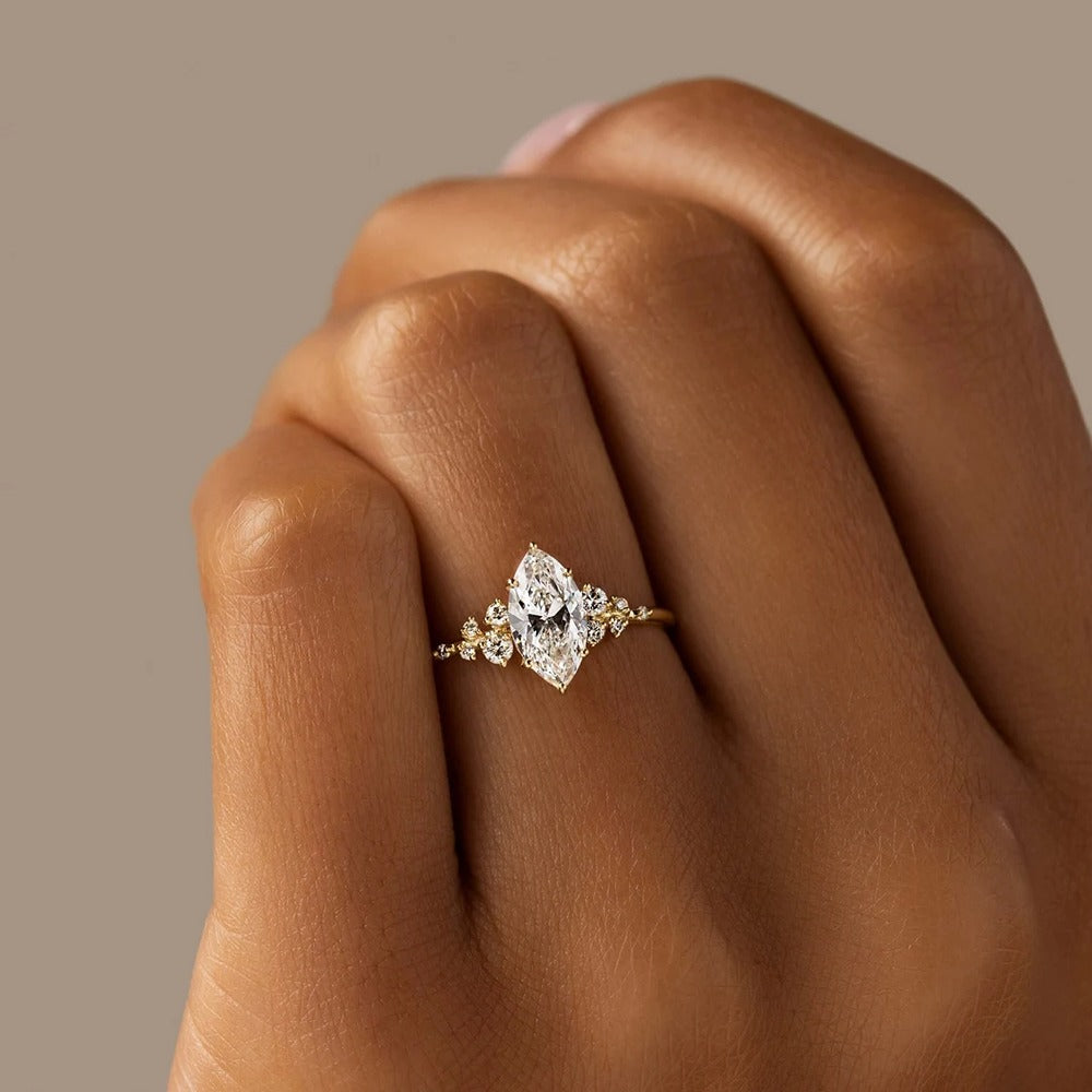Marquise Cut Side Accent Moissanite Engagement Ring