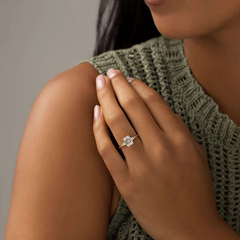 Emerald Cut Moissanite Engagement Ring