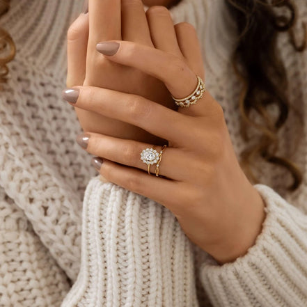 Oval Cut Floral Halo Moissanite Engagement Ring