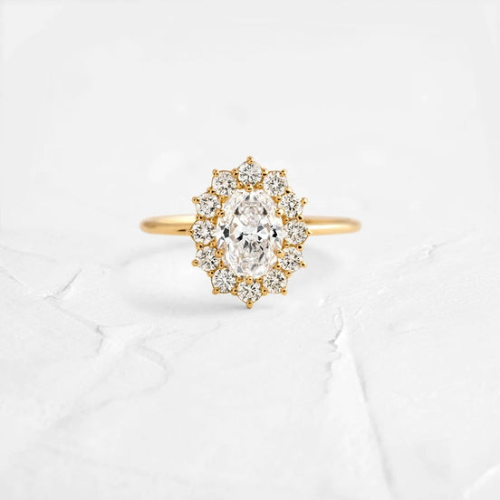 Oval Cut Floral Halo Moissanite Engagement Ring
