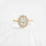 Oval Cut Floral Halo Moissanite Engagement Ring