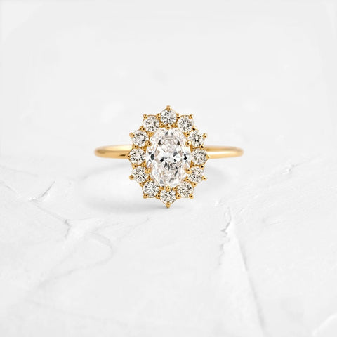 Oval Cut Floral Halo Moissanite Engagement Ring