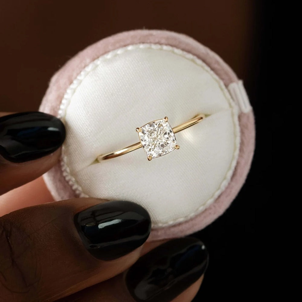 Cushion Cut Moissanite Solitaire Engagement Ring