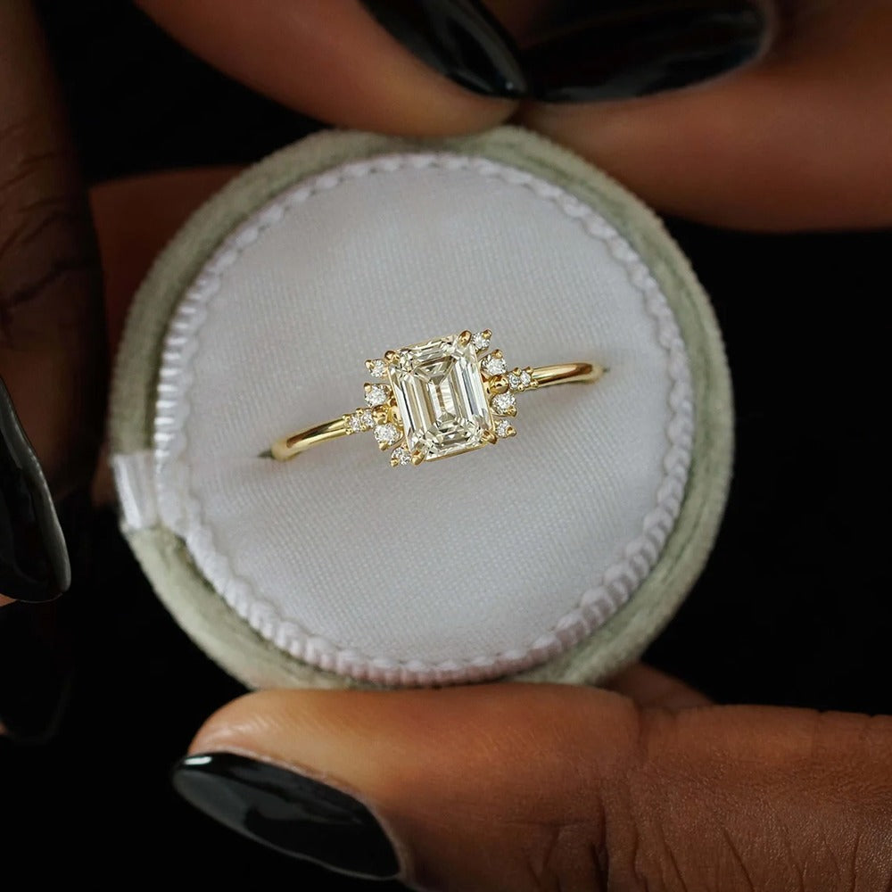 Emerald Cut Vintage Moissanite Engagement Ring