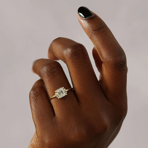 Emerald Cut Vintage Moissanite Engagement Ring