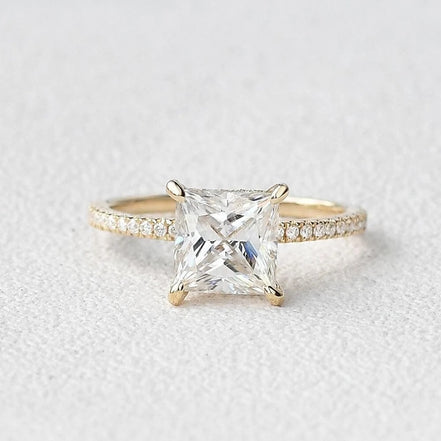 Princess Cut Hidden Halo Moissanite Engagement Ring