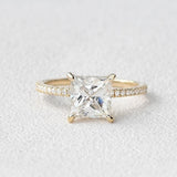Princess Cut Hidden Halo Moissanite Engagement Ring