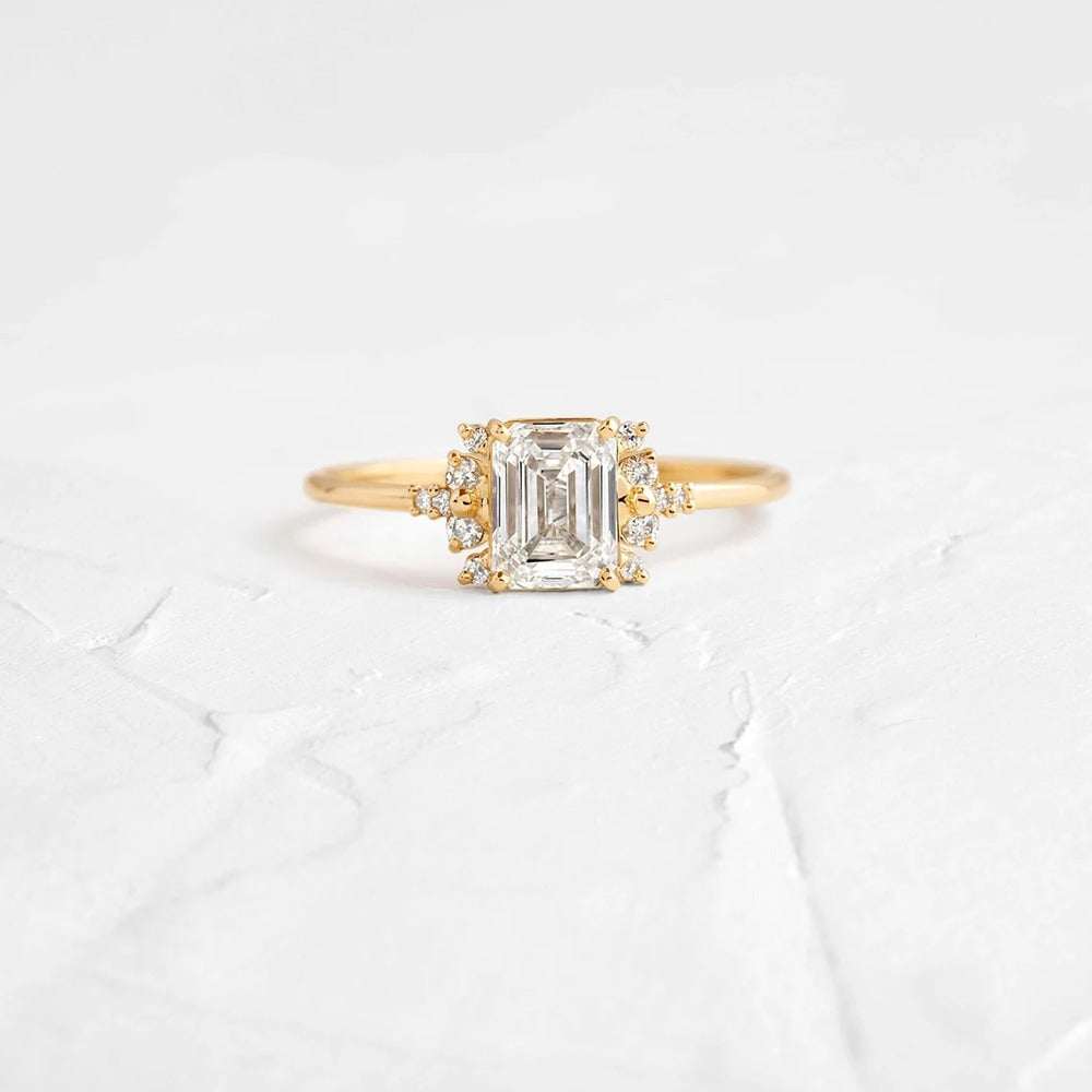 Emerald Cut Vintage Moissanite Engagement Ring