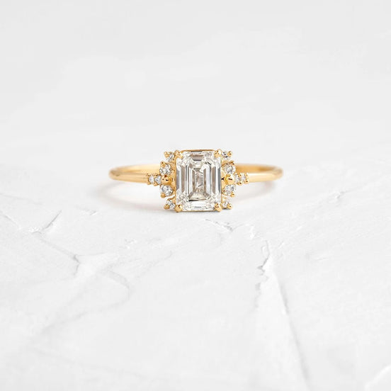Emerald Cut Vintage Moissanite Engagement Ring