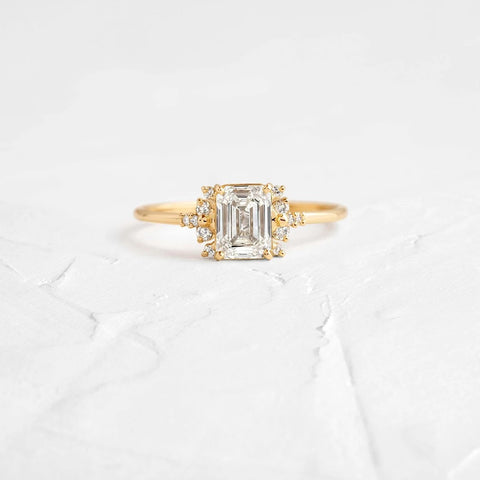 Emerald Cut Vintage Moissanite Engagement Ring