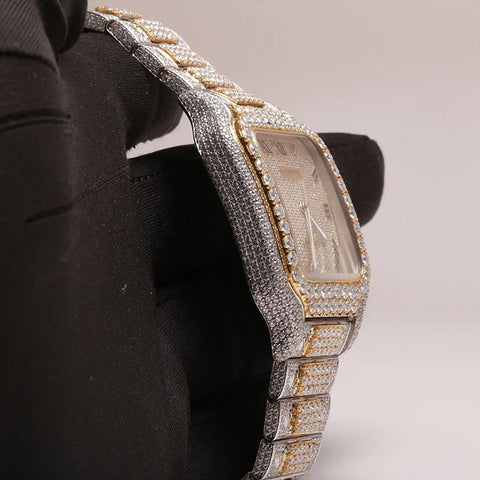 Hip Hop Iced Out Moissnaite Dual Tone Automatic Watch