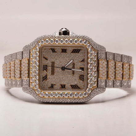 Hip Hop Iced Out Moissnaite Dual Tone Automatic Watch